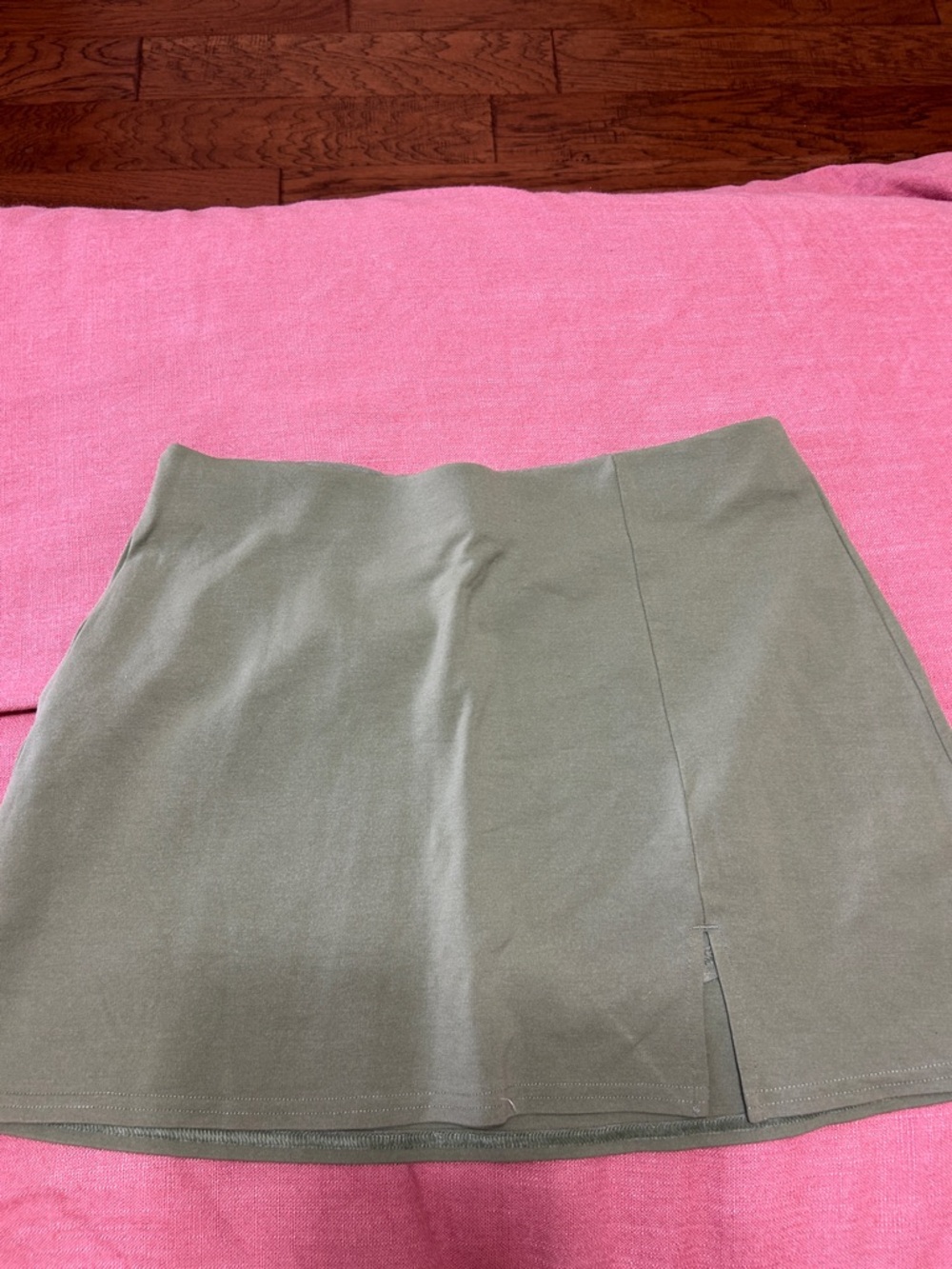 American Eagle Outfitters Olive Green Knit Mini Skirt with Front Slit